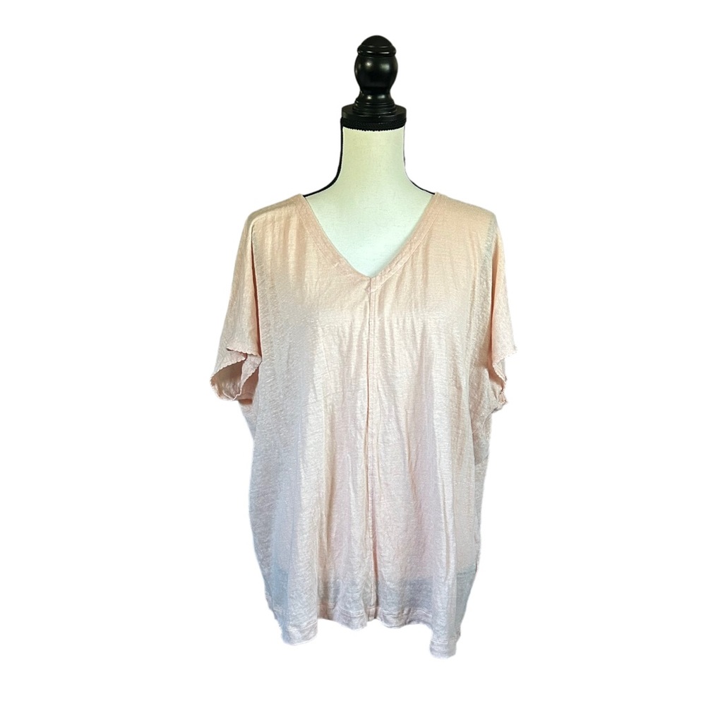 J. Jill Love Linen Easy V Neck Dolman Tee Seashell/Peach Coastal Minimalist L